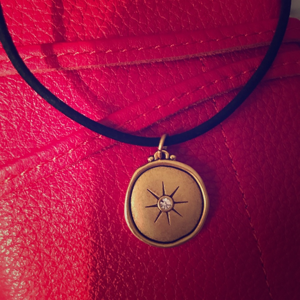Sequin Cord Choker w/ Brass Medallion